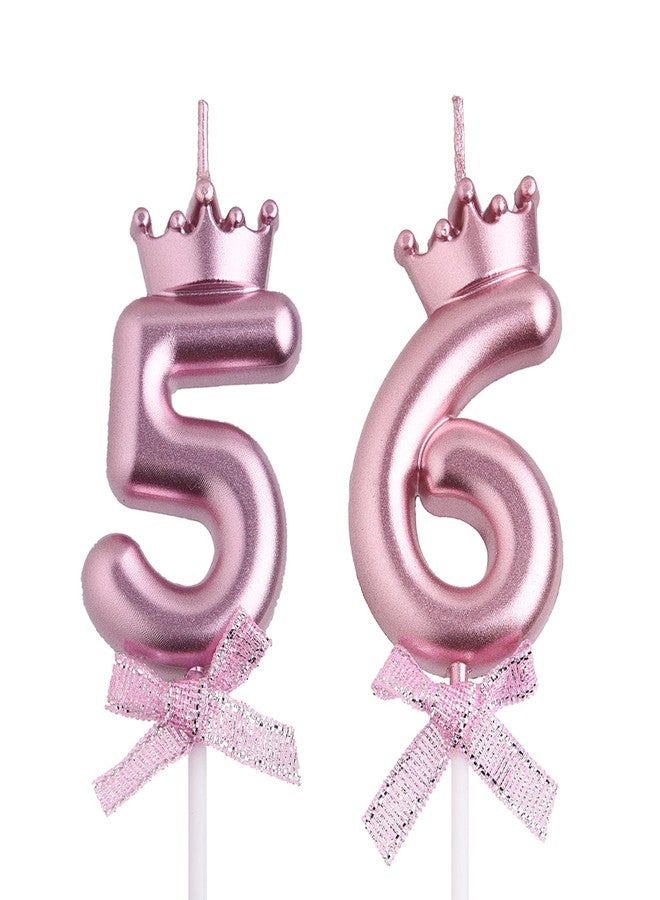 شموع عيد ميلاد VSHILI للأعمار 56 و65، شموع عيد ميلاد ذهبية وردية اللون تحمل أرقام 65 و56 عامًا، زينة كعكة عيد ميلاد سعيد، هدايا للنساء والرجال - Image 1